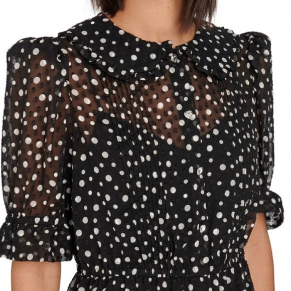 Marc Jacobs The Kat Polka-Dot Midi Chiffon Dress Crystal Heart Buttons Size 0 - Picture 3 of 13